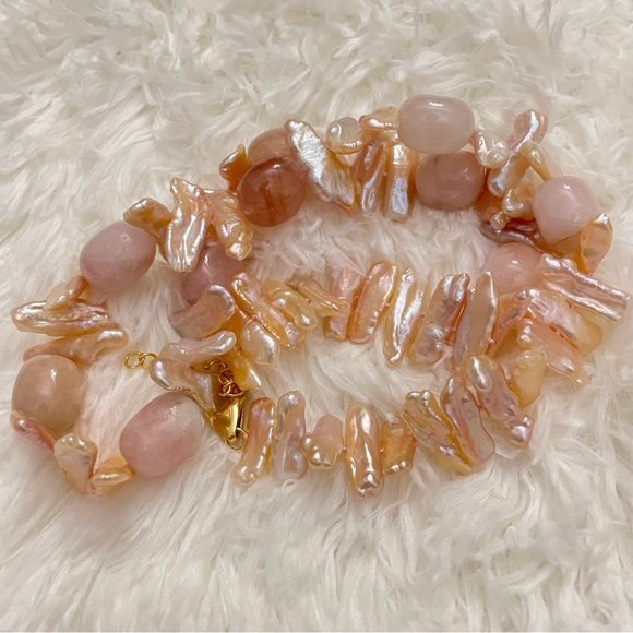 WW World Wide Imports biwa pearl stick stone necklace 925 sterling clasp pink - Picture 6 of 11